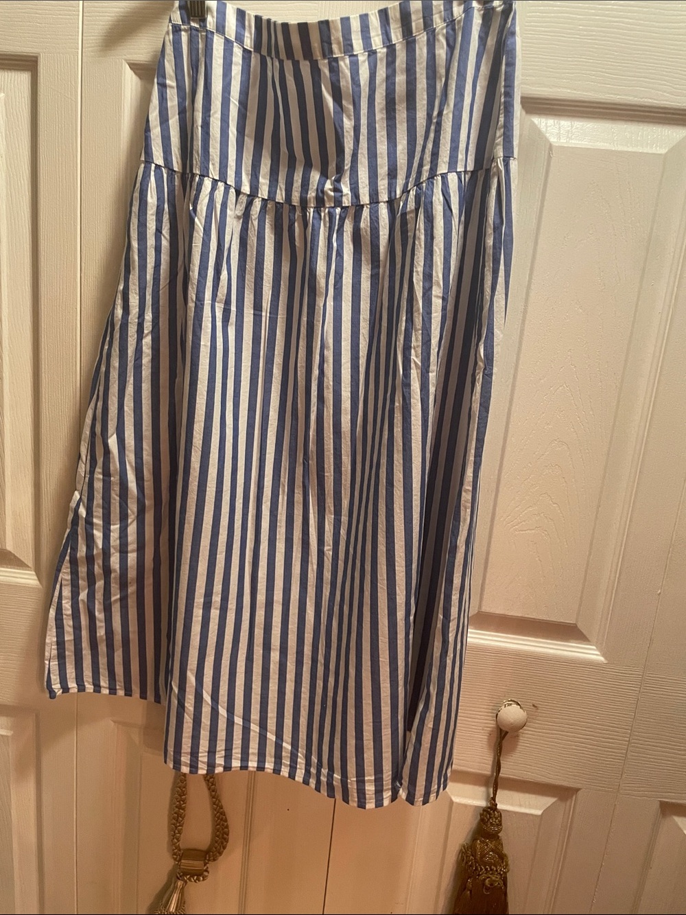 Blue and White Striped A-Line Midi Skirt